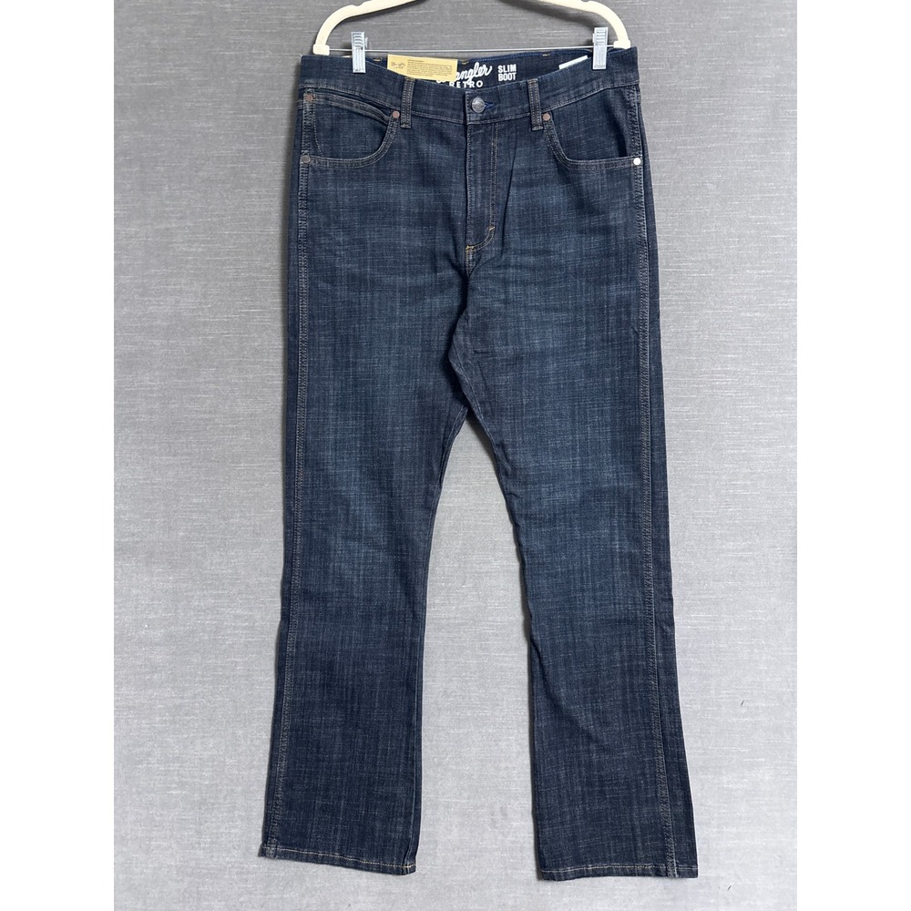 NEW Wrangler Retro Jeans 35x34 Slim Boot Dark Blue Western Denim 1077MWZDX